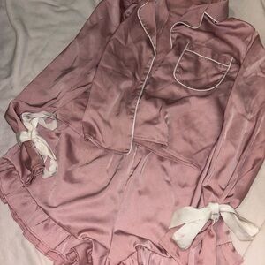 Pink Satin Pajama Set